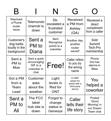 Customer Service Bingo Card