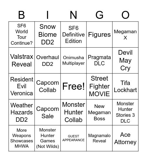 Capcom Bingo Card