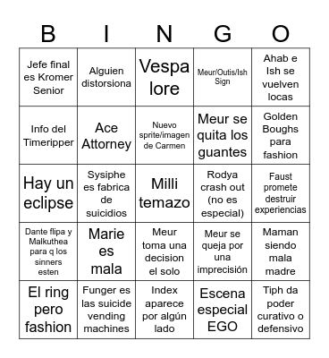 Meur Canto Yeepeeee Bingo Card