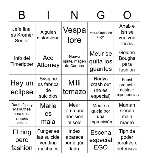 Meur Canto Yeepeeee Bingo Card