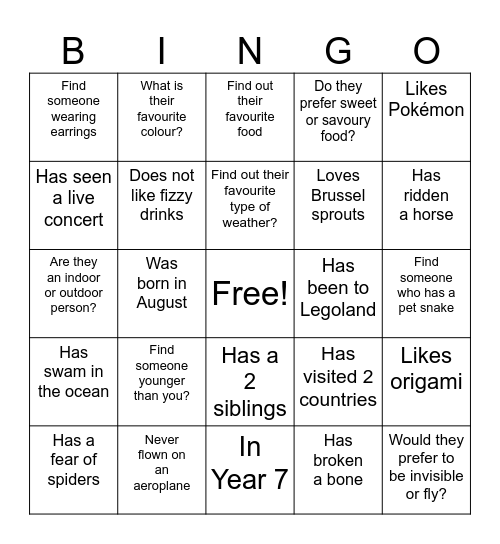 Human Bingo Card