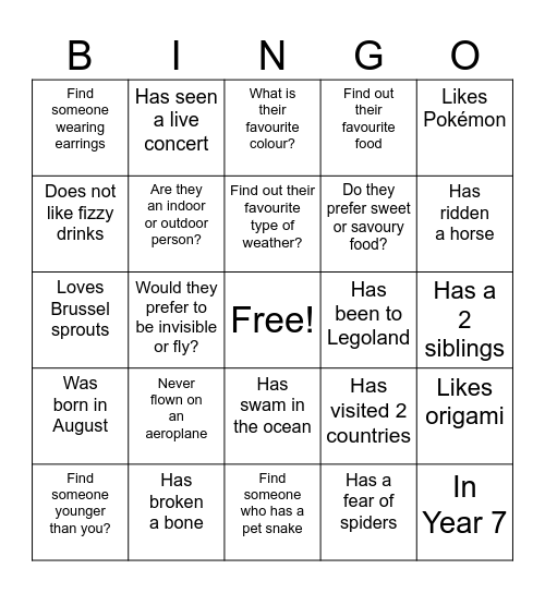 Human Bingo Card
