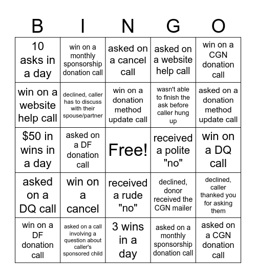 Untitled Bingo Card