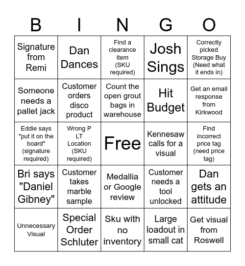 F&D Bingo Card