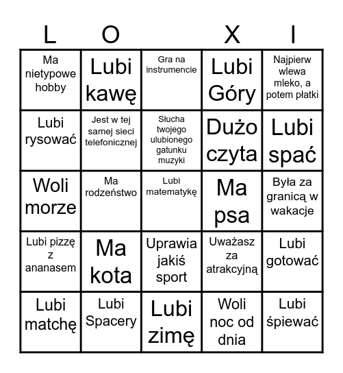 Osoba która... Bingo Card