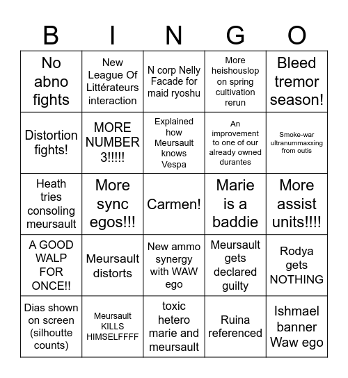 Season 8 Bingo!! Bingo Card
