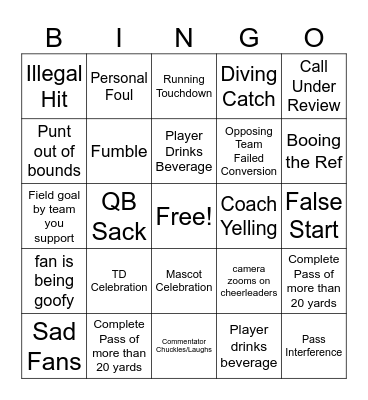 Football Bingo Card