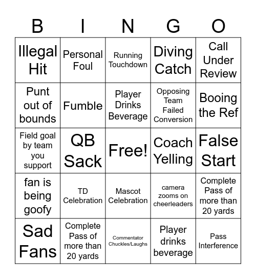 Football Bingo Card