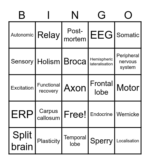 Biopsychology bingo Card