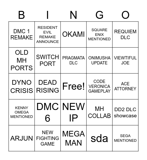 CAPCOM Bingo Card