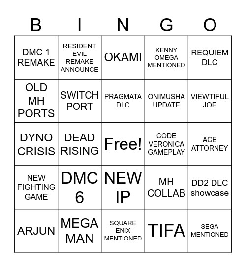 CAPCOM Bingo Card