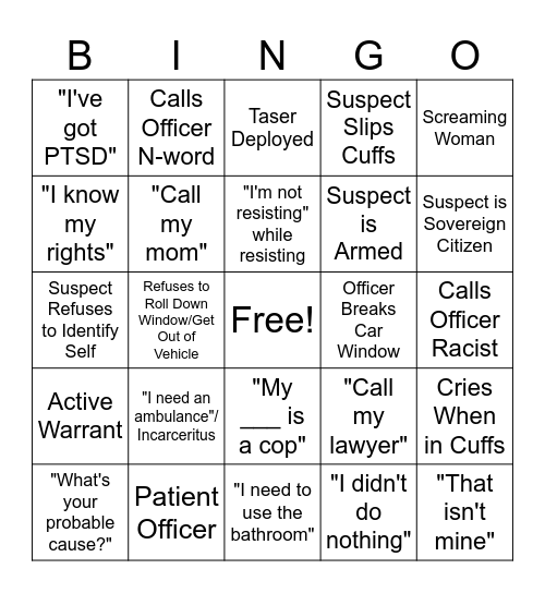 Bodycam Bingo Card