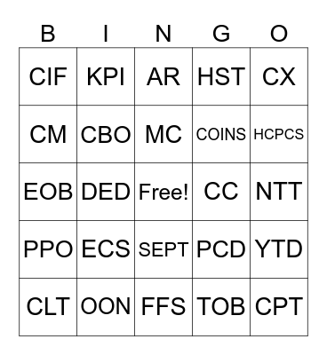 SCA Acronym BINGO Card