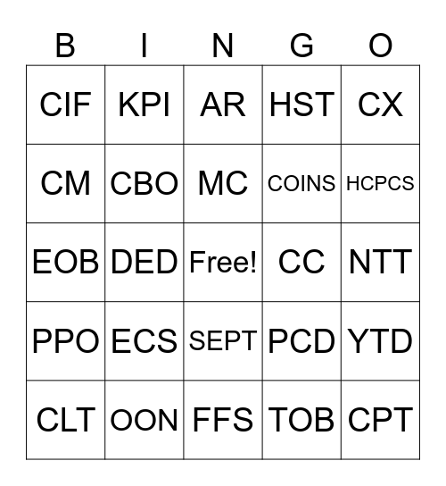 SCA Acronym BINGO Card