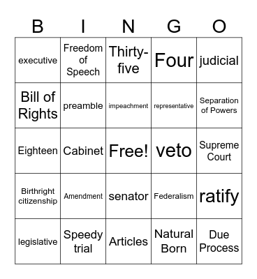 Constitution Day Bingo Card