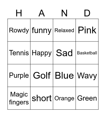 Funny Hands Bingo Card