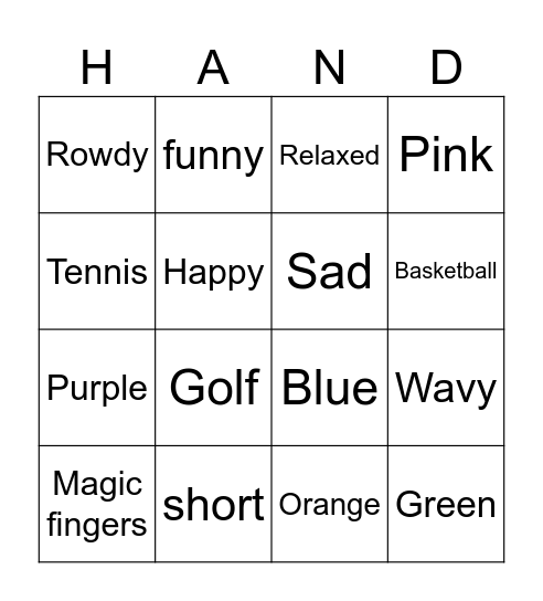 Funny Hands Bingo Card