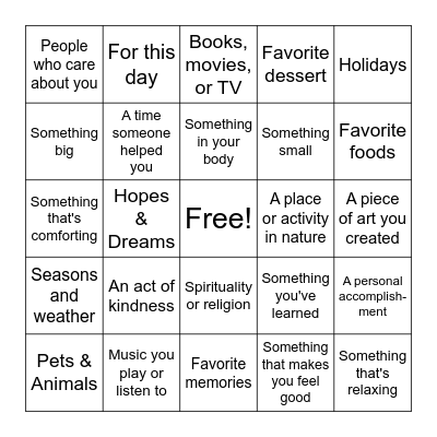 Gratitude Bingo! Bingo Card
