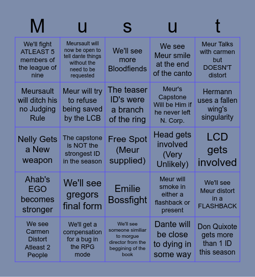 Canto 10 Bingo Card