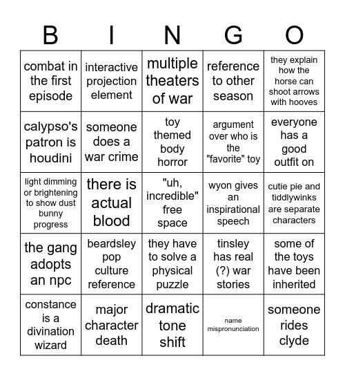 toylight ep. 1 Bingo Card