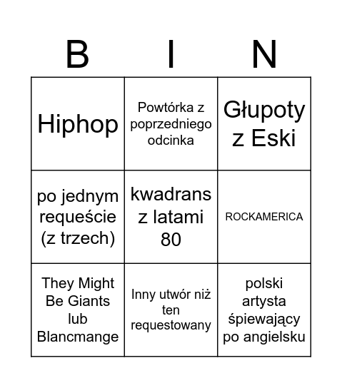 Jukeboxowe bingo Card