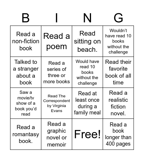 Summer Reading Find someone who over the summer: Bingo Card