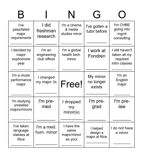 Academic Fellows Bingo! Bingo Card