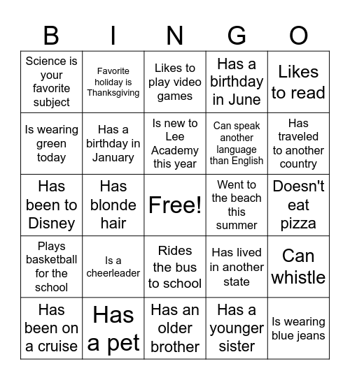 Untitled Bingo Card