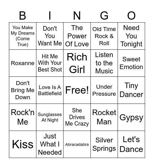 Sing for me Stevie Bingo Card