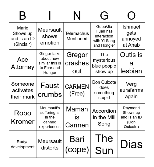 CANTO 10 Bingo Card