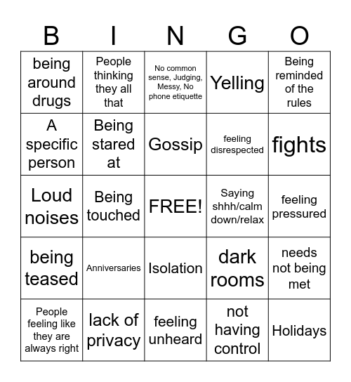 Triggers Bingo Card