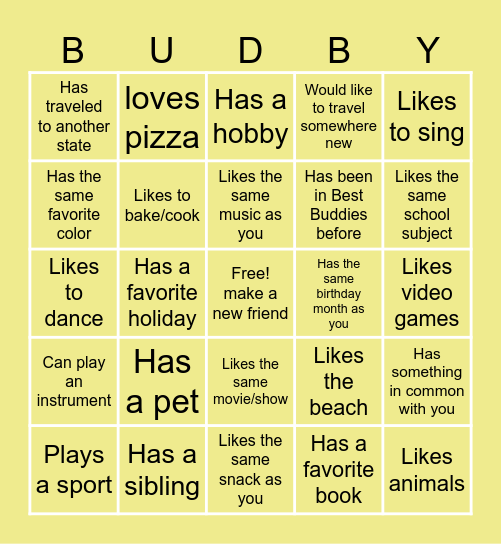 Find a friend that... Bingo Card