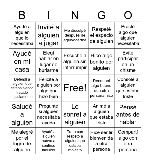 Bingo de la Amabilidad Bingo Card