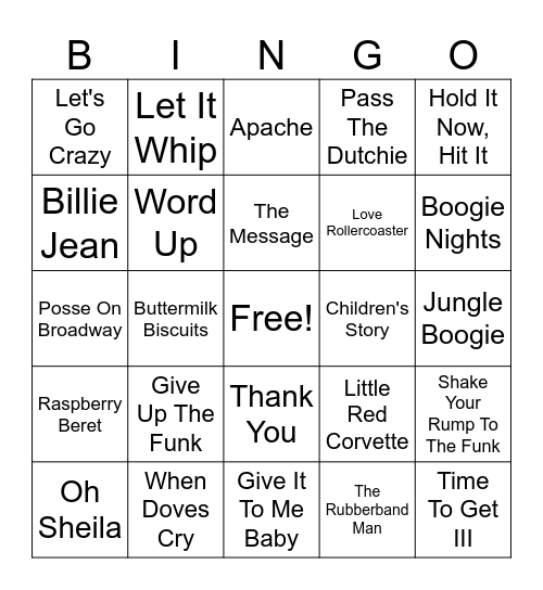 Roller Disco Bingo Card