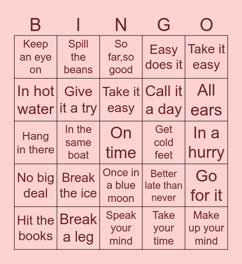 IDIOM BINGO! Bingo Card