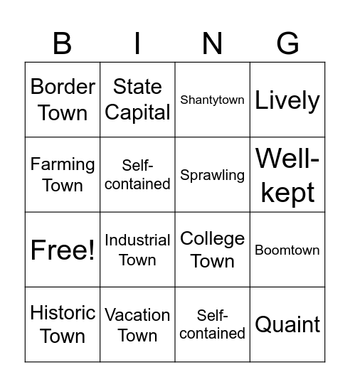 Locations Bingo Card