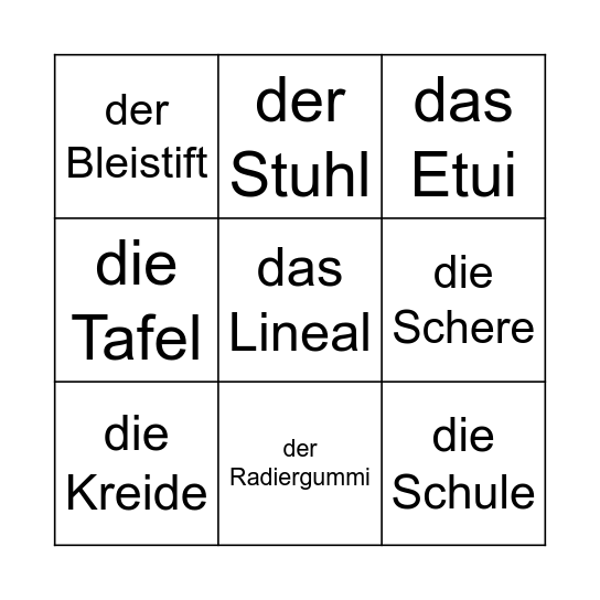 In der Schule Bingo Card