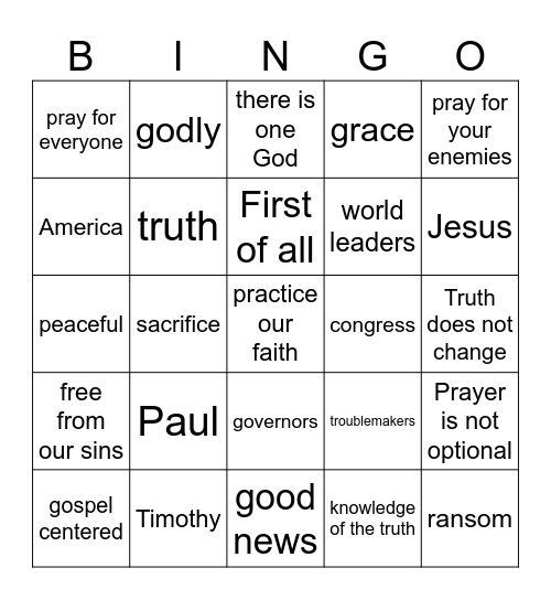 Pastor Bingo Card