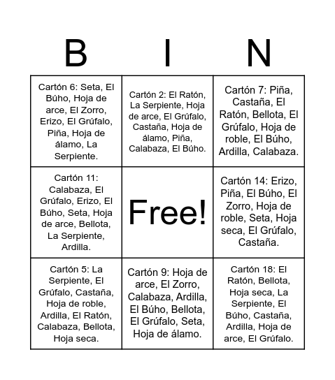 grufalo Bingo Card