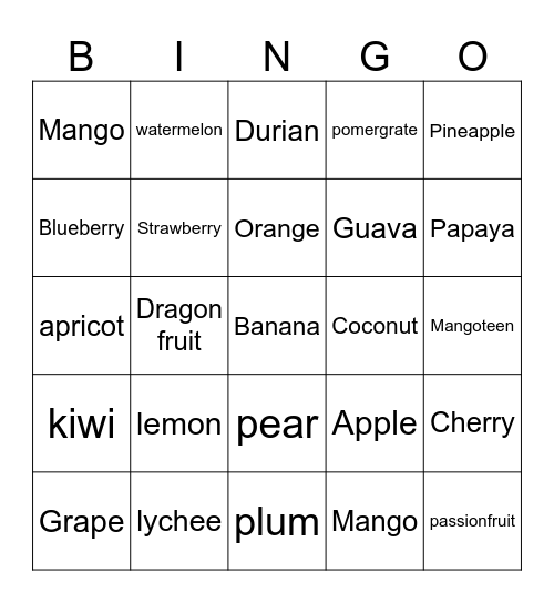 Untitled Bingo Card