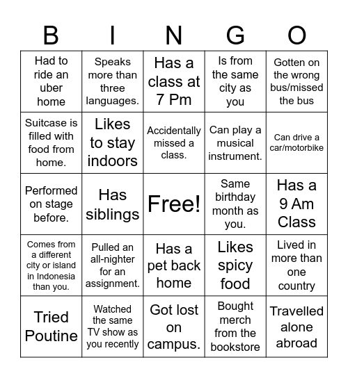 BINGO! Bingo Card