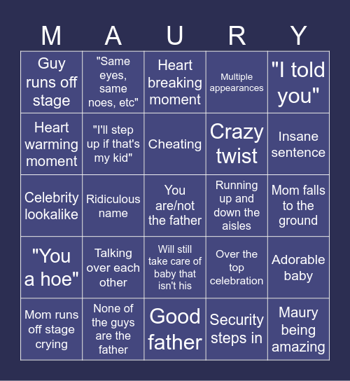 Maury Bingo Card