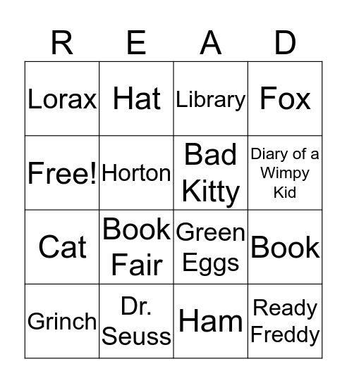 Read Across America  Bingo Card