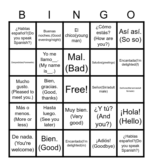 Los saludos y las expresiones de cortesía Bingo Card