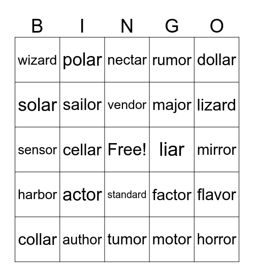 UFLI Bingo Card
