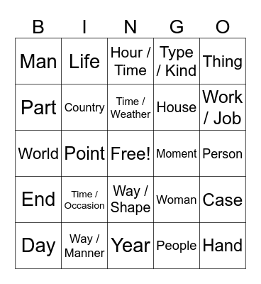 Top 25 Spanish Nouns Bingo Card