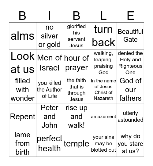 March 5       Acts 3: 1-20 Bingo Card