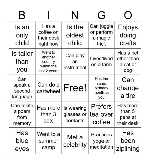 Find a Coworker Who... Bingo Card
