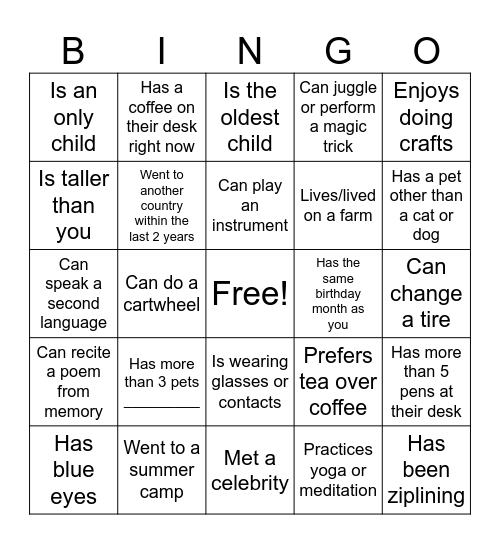 Find a Coworker Who... Bingo Card