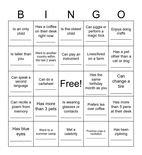Find a Coworker Who... Bingo Card